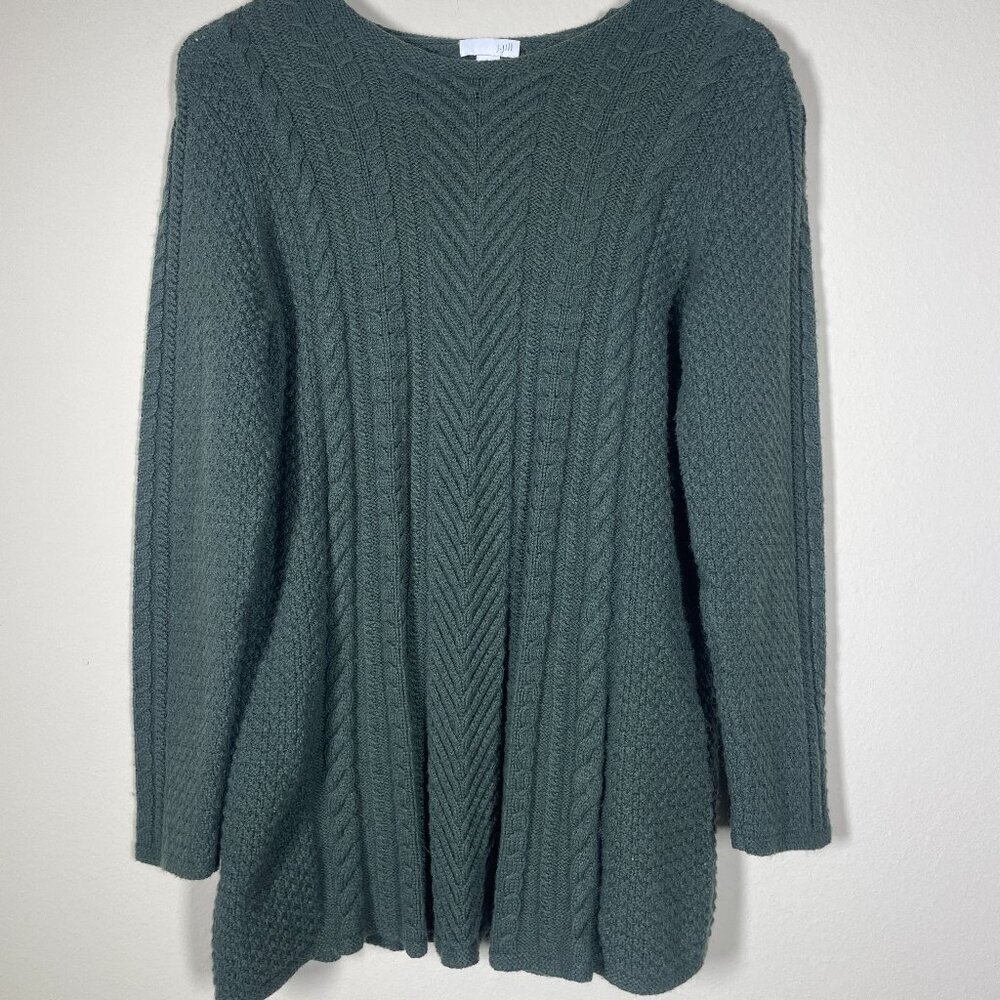J Jill Women's Chunky Knit Pullover Sweater Forest Green Wool Blend Medium!